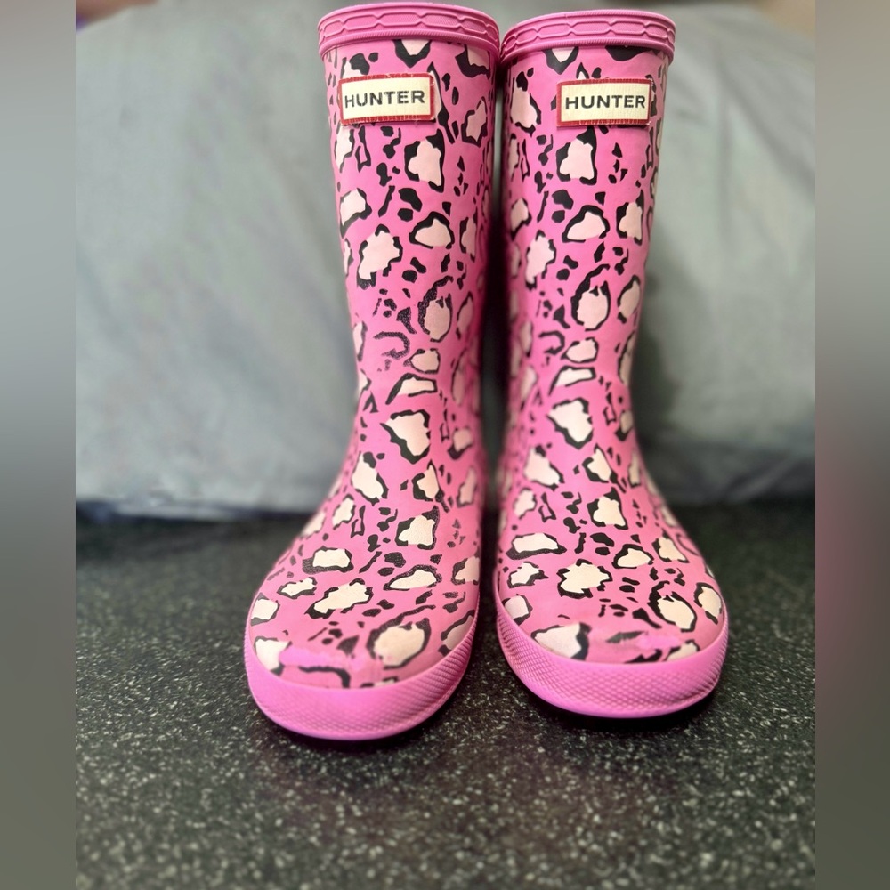 Hunter Pink Leopard Print Kids Rain Boots